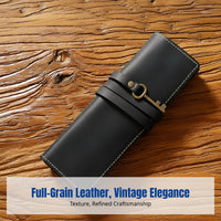 Vintage Cowhide Pen Roll, Genuine Leather Pen Case, Minimalist Artistic Multi-Functional Foldable Writing Instrument Bag