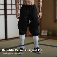 1/12 Scale Kung Fu Suit Republic Period Design 1/12 Scale Traditional Robe Pants Set Collector's Item Miniature Fighting Arts Uniform for Hobbyists