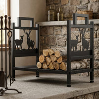 Firewood Storage Rack with Deer Panels Compact Firewood Rack Freestanding Log Holder for Homeowners, Fireplace, Hearth, Backyard