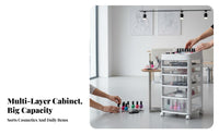 Large Capacity Rolling Makeup Storage Cart 4 Drawers Multi-Layer Drawer Trolley Deep Top Case Mobile Beauty Organizer Dust-Proof for Cosmetologists, Hairstylists, Salon, Home Use, Dressing Room, Bedroom