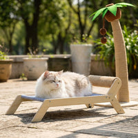 Elevated Cat Bed Wood Lounger, Open Elevated Pet Bed for Indoor Cats, Beach Chair for Cats Style, Raised Resting Place Indoor Cat Furniture