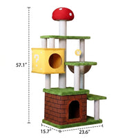 Cat Villa Mushroom Castle Cat House with 4 Levels, Kitten Bed and Tree Activity Center, Indoor Playground with 4 Sisal Scratching Posts for Multi