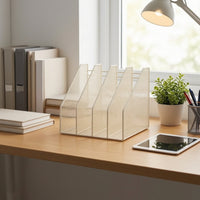 File Sorter with Four Compartments Compact Desk Organizer with 4 Compartments Freestanding Desktop Storage Rack for Office