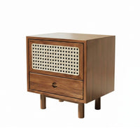 Rattan accent Nightstand Japanese rustic aesthetic artistic Wicker Front End Table for Students