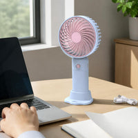 Portable USB Rechargeable Mini Handheld Desk Fan with 3-Speed Settings and Base