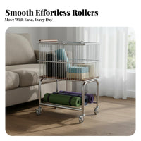 Large Capacity Exercise Mat Storage Rack Space-Saving Design Home Gym Equipment Organizer Mobile with 360° Wheels Fitness Equipment Organizer Long-Lasting Carbon Steel for Living Room