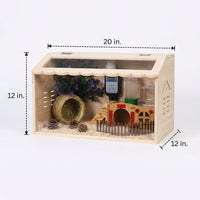 Wooden Pet House Breeding Box with Sliding Acrylic Panel, Large Nursery Box Quail Habitat, Transparent Bird Breeding House Wooden Guinea Pig Cage