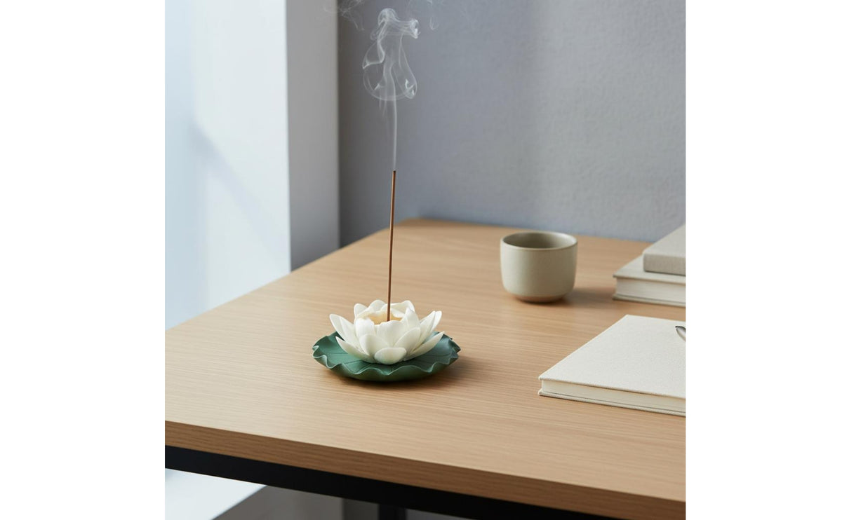 Handmade Ceramic Lotus Incense Holder Chinese Design Lotus Flower Incense Burner House Decoration for Meditation Practitioners, Mindful Movement Enthusiasts, Study Room, Spa