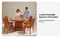 Chinese Design Round Dining Table Set Traditional Design Solid Wood Dining Set with Turntable Sturdy Construction for Homeowners, Adults, Home