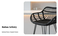 Waterresistant Highrear Woven Stool Retro design Woven rear High Chair sunlight-withstandant Indoor Seating Minimalist Design for Homeowners, Business Owners, Interior Decorators, Home Bar, Kitchen Island, Patio, morning dining corner