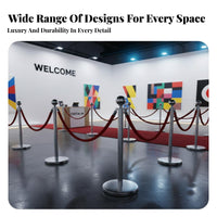 Stainless Steel Stanchion Post Heavy Duty Base Queue Line Barrier Elegant Design VIP Rope Stanchion 4-Way Connection for Exhibition Organizers, Business Owners, Hotels, Shopping Malls, Theaters, Museums
