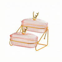 Snack Organizer with Metal Stand Gold Two-Tier Snack Bowl 2-Tier Fruit Bowl Easy to Clean Tray Sturdy for Hosts, Living Room