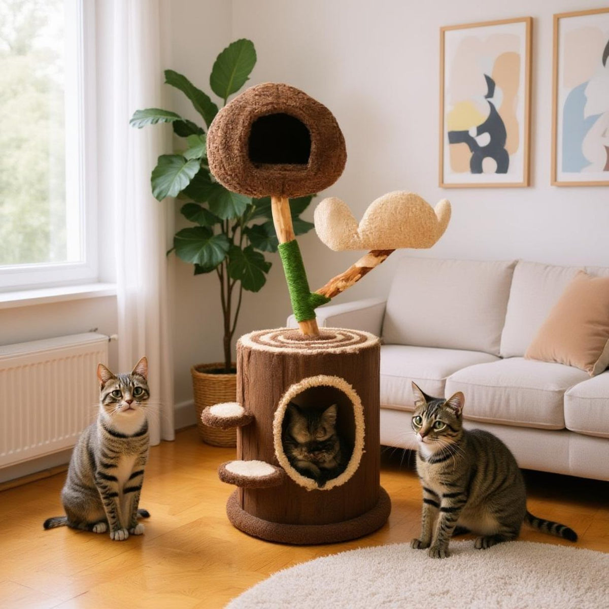Solid Wood Cat Treehouse Multi-Function Cat Condo