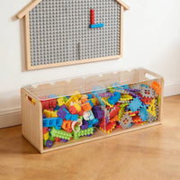 2 Pieces Natural Wood Grain Acrylic-Top Storage Box Handle Cutouts Wooden Toy Chest Rectangular Toy Storage Box Simple Design for Classroom, Home