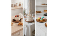 Wooden Rotating Dessert Display Stand Round Dessert Display Tray Wood-Grain Rotating Cake Stand Stable for Birthday Parties