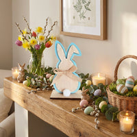 Wooden Easter Bunny Ornament Sturdy Wood Wooden Bunny Figurine Handmade Farmhouse Easter Decoration for Families, Tabletop Display, Tiered Tray, Home