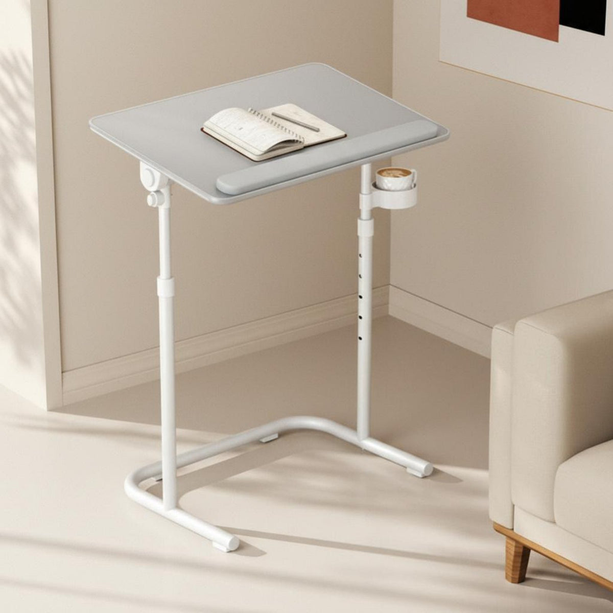 Space Saving C-Shaped Adjustable Desk Portable Design Adjustable C-Shaped Table Easy Assembly Household Furniture Slides Under Couch for Small Apartment Residents, Telecommuting Workers, Living Room, Balcony, Sofa Side, Home Office