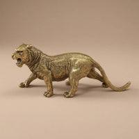 Brass Tiger Figurine Gold-Toned Standing Tiger Statue Tabletop House Decoration for Display Shelf