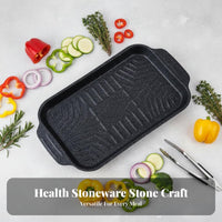 Works on Multiple Stoves Maifan Stone Grill Pan Easy to Clean Maifan Stone Coated Pan High Temperature Resistant for Outdoor, Camping
