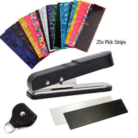 Guitar Pick Cutter and Making Kit with Hole Punch, 25 Pick Strips, and Pick Holder