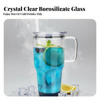 Thermal Shock Resistant 32oz Glass Tumbler with Handle Bubble Tea Friendly Glass Tumbler with Handle and Straw Complimentary for Travel