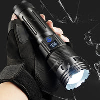 Type-C Charging Rechargeable Flashlight Textured Grip Metal Flashlight Wrist Strap LED Torch Light Storage Pouch
