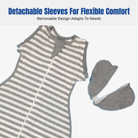 Baby Sleeping Bag, Anti-Startle Swaddle, Cotton Romper, Detachable Sleeves, Striped, For Infants