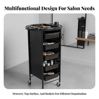 Multifunctional Design 5-Drawer Salon Station Long-Lasting Lightweight 5-Drawer Stylist Trolley Easy to Clean Rolling Trolley Multi-Compartment Top Tray for Beauticians, Pet Groomers Artists, Barbershop, Beauty Spa, Bathroom
