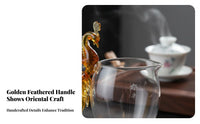 Elegant Design Phoenix Handle Tea Pitcher Heat Resistant Glass Gongdao Cup Easy to Clean Handmade Phoenix Glass Pitcher Dripless Spout for Gift Givers, Adults, Home, Kitchen, Office