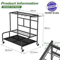 3-Tier Carbon Steel Garden Tool Storage Rack with Adjustable Feet