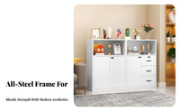 Lockable Drawers Low silhouette Metal Credenza Combination Lock Storage Cabinet Multifunctional Office Furniture sturdyDuty Construction for Administrators, Students, Workspace, Under Desk, Study Room