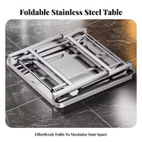 Foldable Design Square Folding Table Space-Saving Square Steel Dining Surface Installation-No-Assembly Portable Furniture Easy to Clean for Street Vendors, Restaurant Owners, Outdoor, Barbecue, Events, Camping
