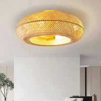 Flush-Mount Ceiling Fan with Basket Shade Caged Ceiling Fan Light Concealed Fixture LED for Bedroom