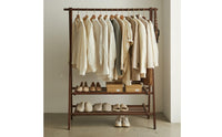 Solid Wood Wooden Clothes Rack with Shelves Foldable Double Shelf Clothing Rack Minimalist Design Freestanding Coat Stand Large Capacity for Bedroom, Entryway, Dorm Room