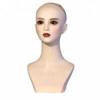 Mannequin Head with Shoulders Skin-Toned-Toned Female Mannequin Head Pre-Madeup for Cosplayers, Jewelers, Retail Stores