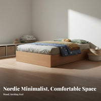 Space-Saving Design Solid Wood Kids Storage Bed No Box Coil Needed Kids Bed Frame with Storage Low Profile children's Furniture Anti-Collision Base for Toddlers, Parents, Bedroom, Small Apartment, Home
