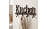 Rustic Kitchen Hook Rack Cast Iron Metal Hook Rack Sturdy Key Holder with 4 Hooks Sturdy for Homeowners
