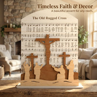 Easter Cross Wooden Ornament, Religious Carved Wood Crucifix for Home Desktop Decor