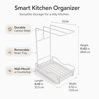 Bathroom Sink and Organizer for Dishwashing Area, Carbon Steel Wall Mounted Kitchen Rag Holder No Drill for Home Cooks