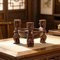 Glossy Finish Carved Figure Tray Dark Brown Sculptural Bowl Tray