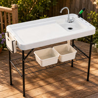 Folding Fishes Cleaning Table Wire Rack Fishes Cleaning Table Open Storage Shelf Outdoor Utility
