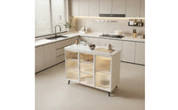 Kitchen Cabinet with Glass Doors Versatile Storage Cabinet with Hard Surface Top Modern Dining Room Credenza for Apartment Dwellers