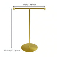 T-Shaped Jewelry Stand Tabletop Necklace Holder Bracelet Display Stand Gold-Tone Jewelry Display with Round Base Metal for Women