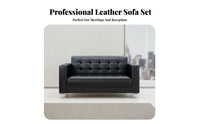 3 Pieces Genuine Leather Upholstery 3-Piece Couch and Table set Minimalist design Sofa Set Modern Design Reception Seating Business Grade for Corporate Clients, Businesses, Waiting Room, Lobby