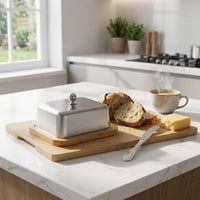 Stainless Steel Butter Dish Compact Butter Dish with Bamboo Tray Easy Clean Cheese Keeper Smooth for Countertop
