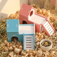 Hamster House with Double Sloped Roof Nest, Double Deck Wood Composite Gerbil House and Hamster Sleeping Nest, Small Animal Accessories