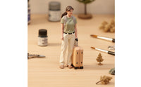 Miniature Woman with Suitcase Hand-Painted Journeyer Figurine Realistic Scale Model for Collectors, Scene Building