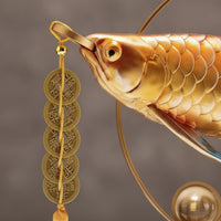 Feng Shui Arowana Creature Ornament Auspicious Arowana Sculpture with Tassel Fortunate Creature Statue with Base Golden for Business Owners
