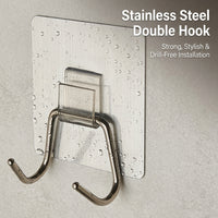 Waterproof Stainless Steel Hook Rack for Kitchen and Bathroom, Wall Mounted No Drill for Students