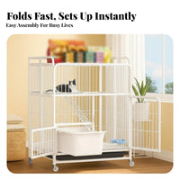 Integrated Litter Box 3-Tier Foldable Cat Kennel Large Space Multi-Level Cat Crate Spacious Interior Pet enclosure Easy to Clean for young cat Owners, Apartment Dwellers, Indoors, Home, Living Room, Bedroom